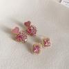 Sweet Pink Diamond Love Square Earrings Small Fresh Personality Stud Earrings Internet Celebrity Fashion Earrings