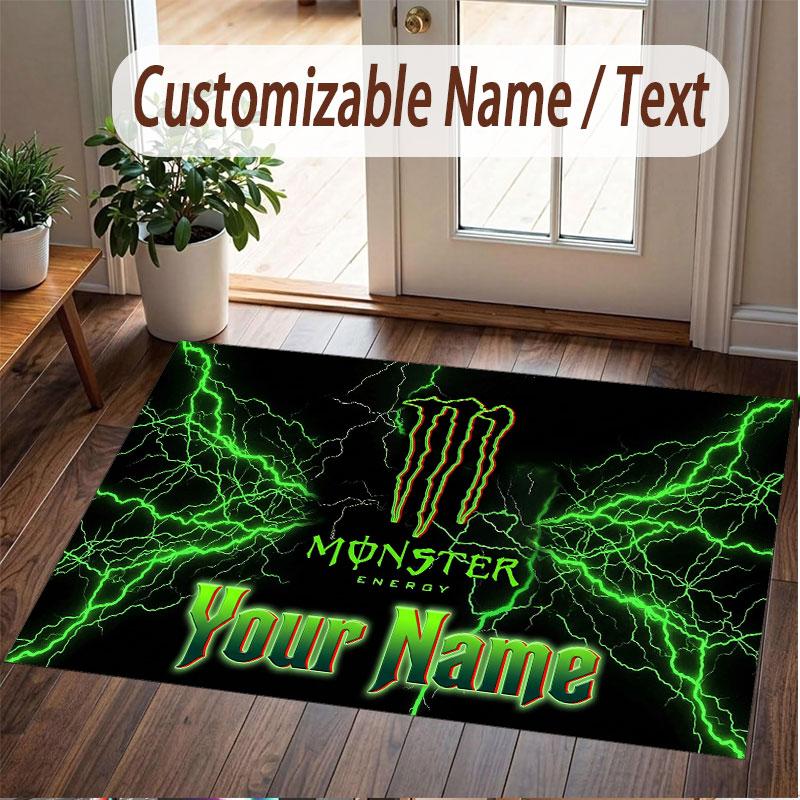Custom Rug Monster Energy Pattern Print Name Text Soft Non‑Slip Floor Carpet for Home Indoor Decoration