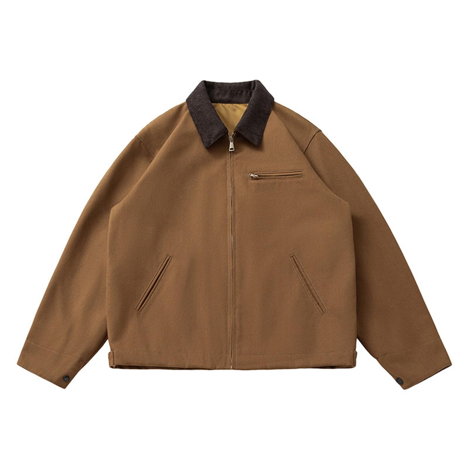 

Мужская зимняя куртка на молнии с несколькими карманами в стиле ретро, однотонная XL хаки