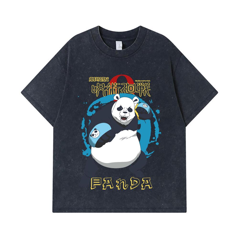275 GSM Washed T-shirts 100% Cotton Jujutsu Kaisen V62 Panda Print Unisex Heavy Cotton T Shirt