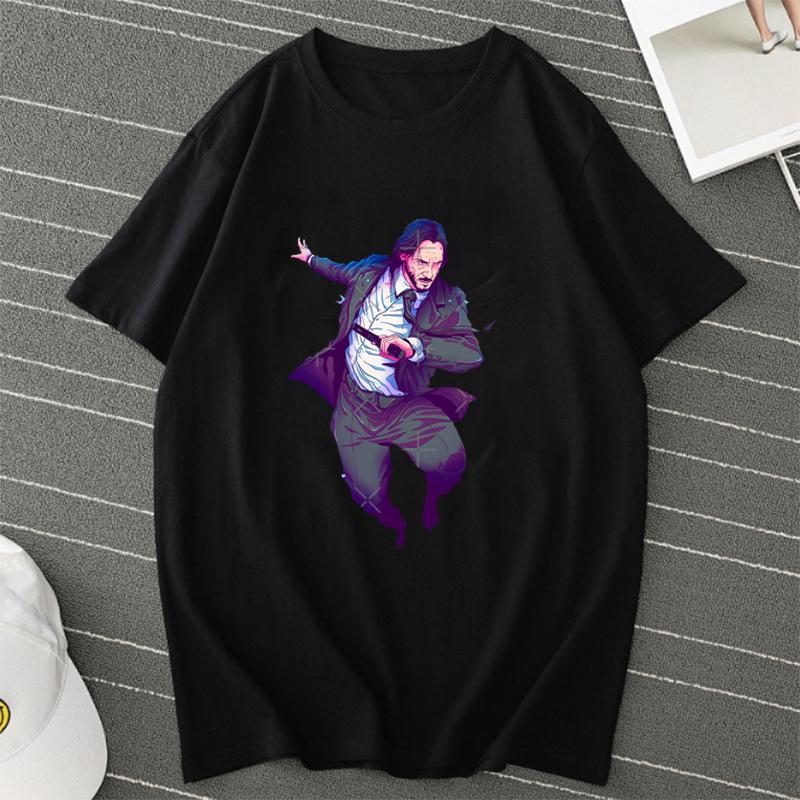 Unisex Printed T Shirt Men Guys John Wick and Dog Watercolor  Art Artwork Homme Tee Hip Hop Streetwear Hipster Tops
