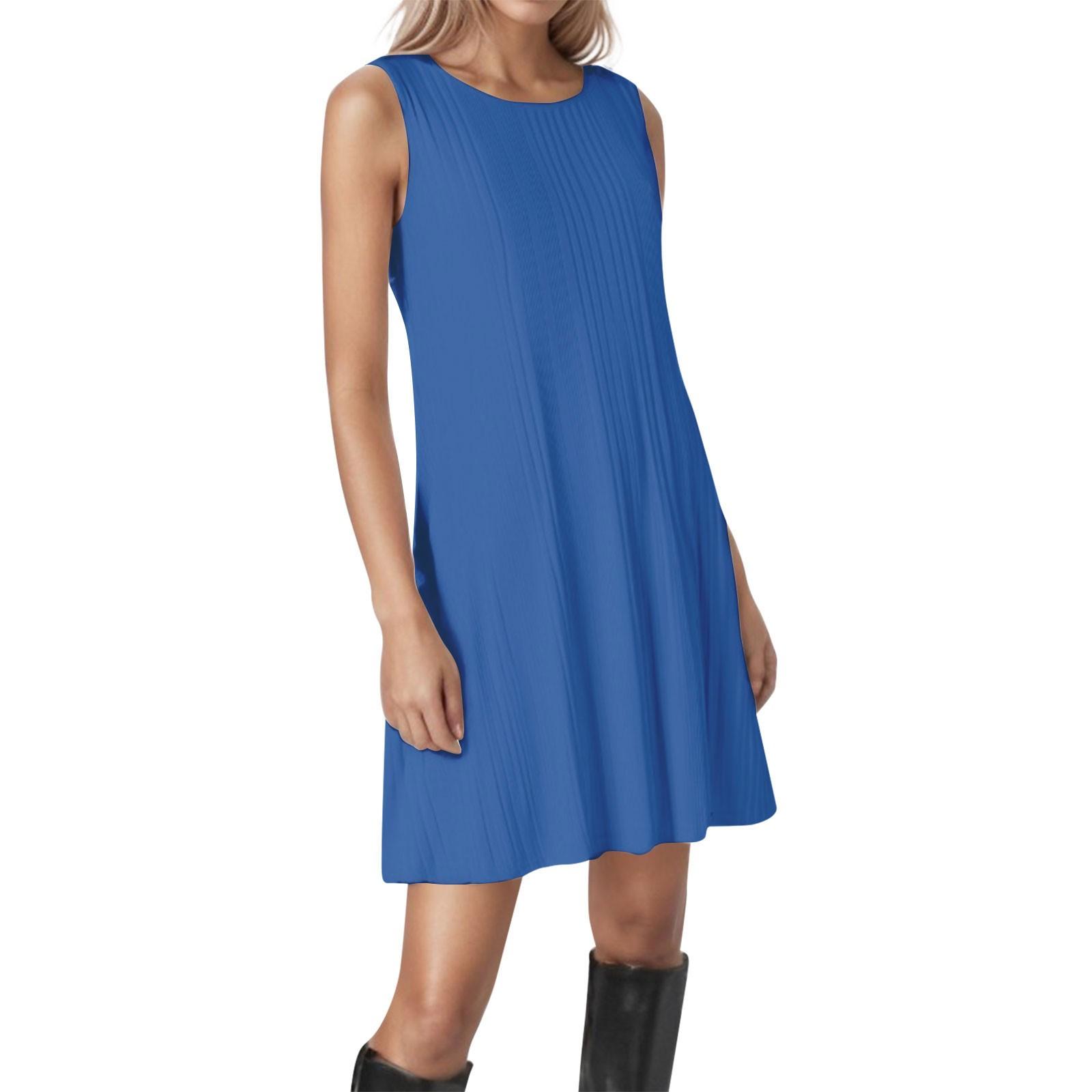 

Women s Round Neck Sleeveless Striped Texture Solid Color Casual Dress XXL синий