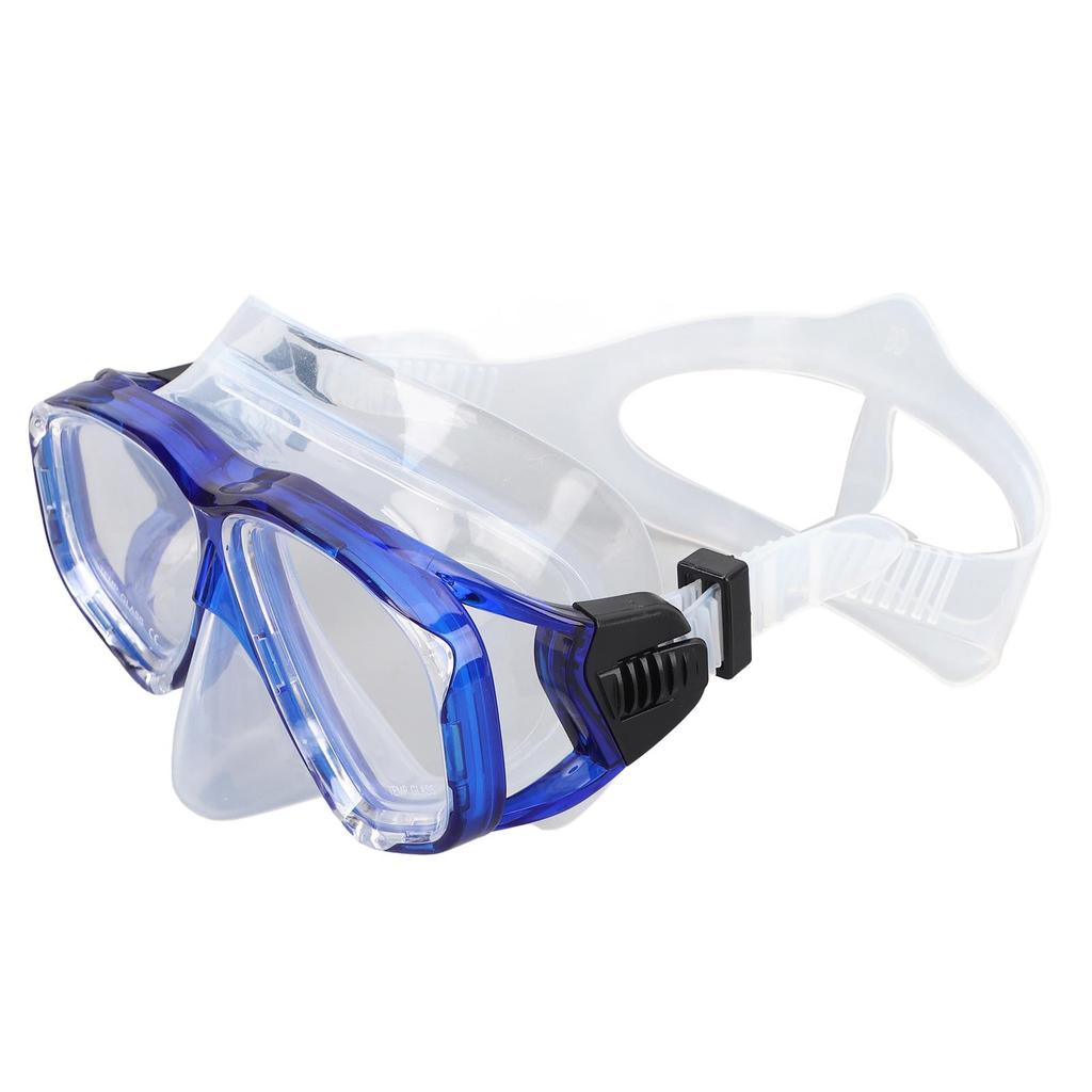 Diving Goggles with Nose Cover Wide View Anti Fog Tempered Glass Lens Silicone Snorkel Scuba Goggles Blue