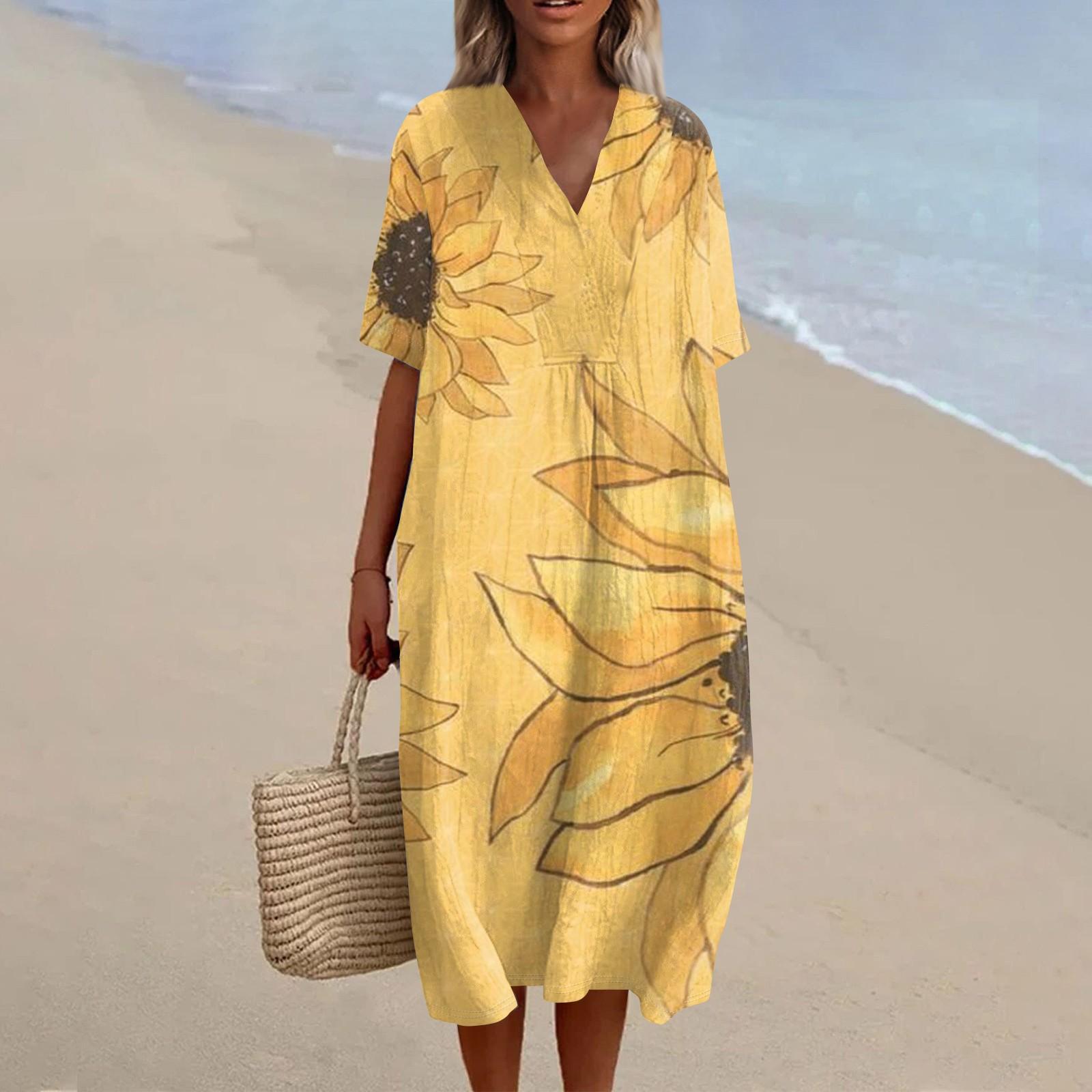 

Женское свободное повседневное модное платье с V-образным вырезом и принтом, пляжная юбка M