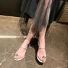 2025 Summer Rhinestone Pigeon Egg Toe Flat Bottom Cool Slippers Women's Fashion One Word with Slope Heel Beach Slippers