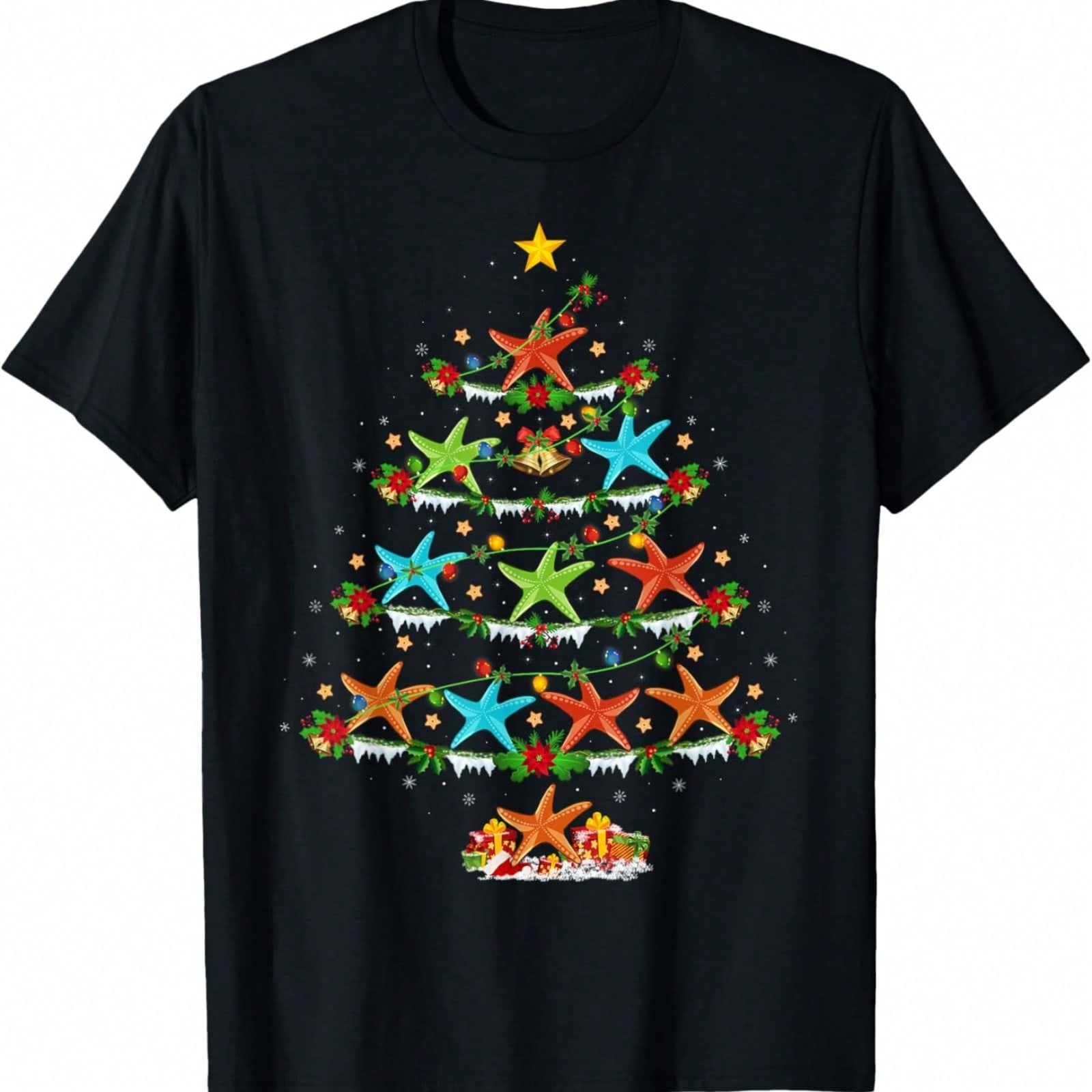 Starfish Animal Lover Xmas Lighting Starfish Christmas Tree T-Shirt S разноцветный