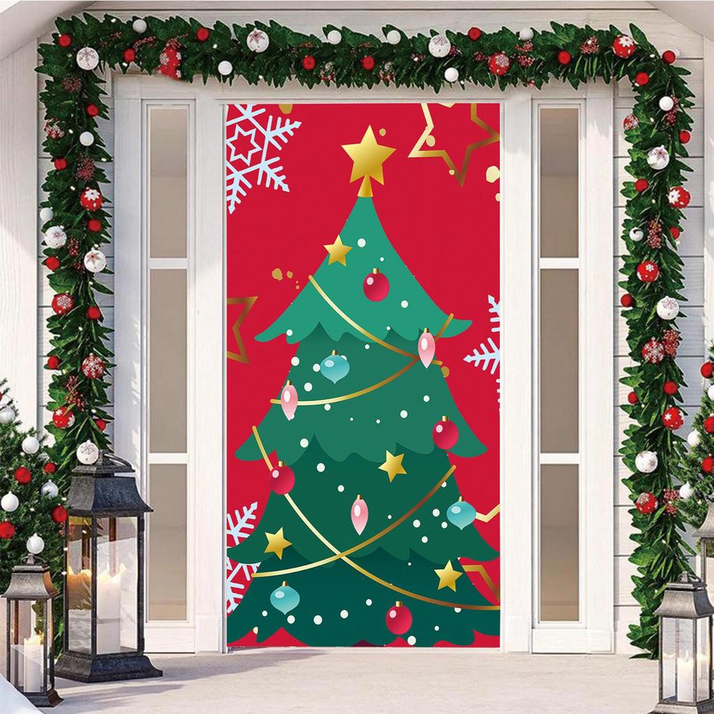Four-Sided Stretch Christmas Door Cover - Easy Install with Festive Pattern