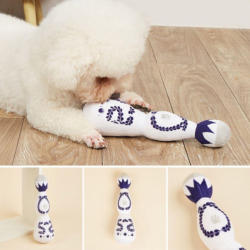 26cm Tooth Cleaning Plush Dogs Toy Bottle Shape Chew Toy Portable Squeaky Toy