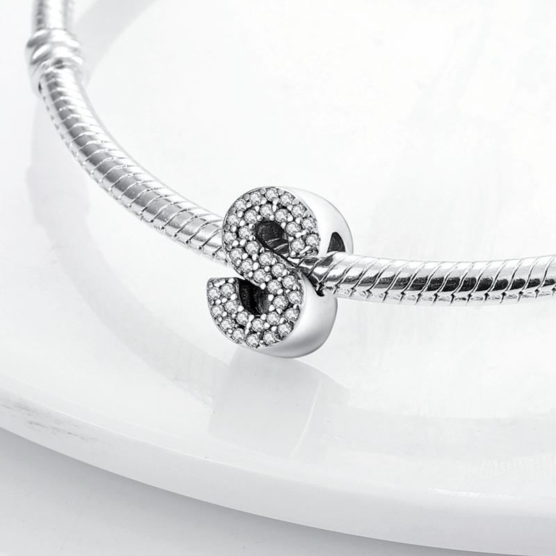 Original A-Z Alphabet Charms Bead 925 Silver 26 Letters CZ Zircon Heart Love Charm Fit Bracelet Bangle Jewelry Making