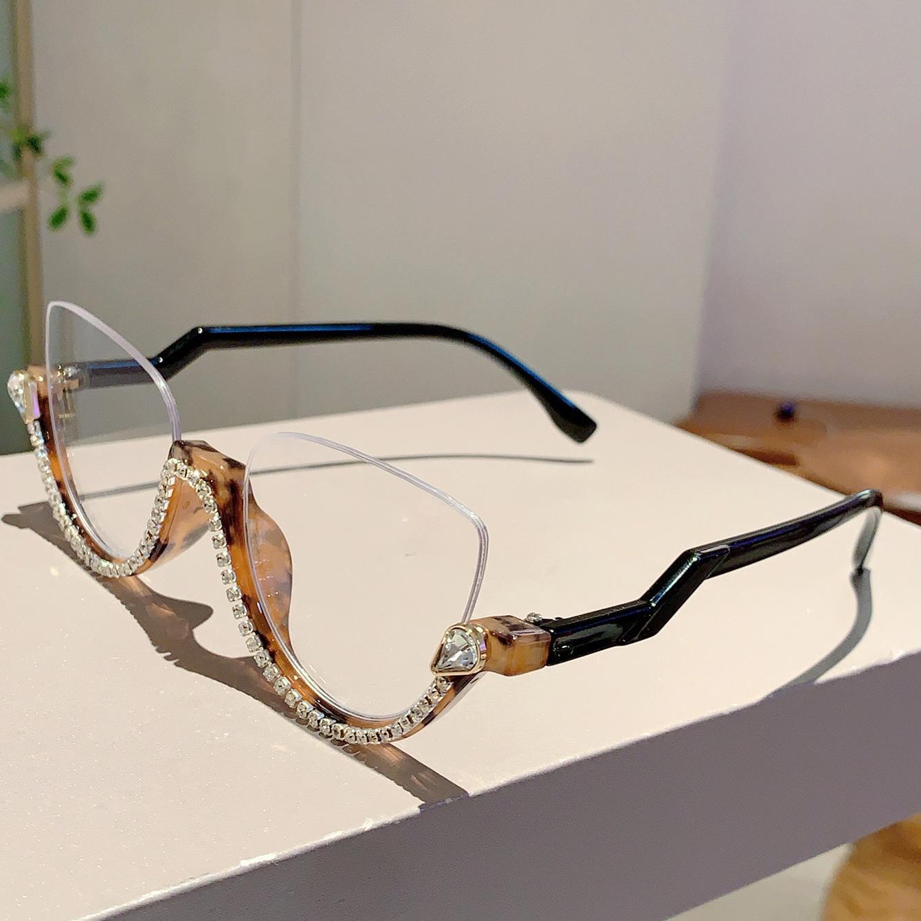 

European and American Style Women s Semi-rimless Diamond-encrusted Non-prescription Glasses with Blue Light Protection Anti-blue light