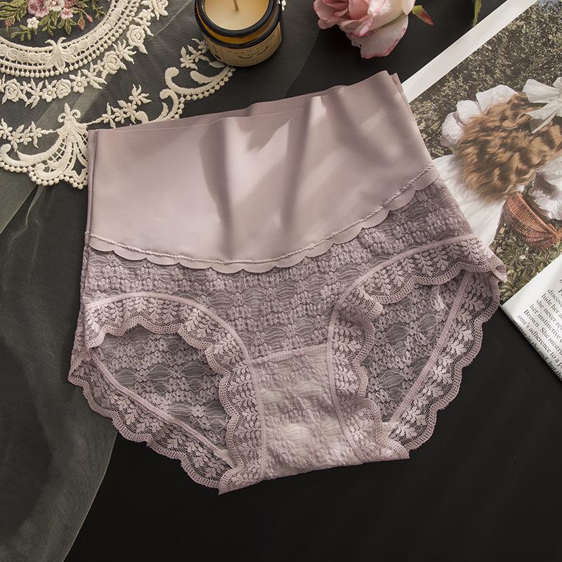 Ice Silk High Waist Compression Underwear for Women Sexy Lace Seamless Lifting Buttocks Breathable Summer Triangle Panties