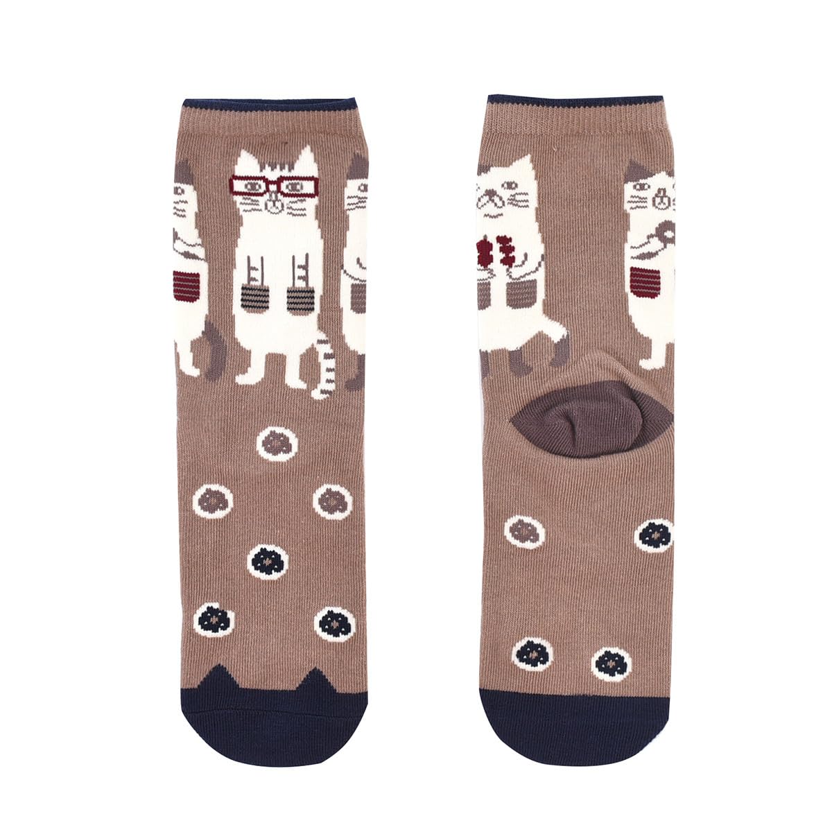 

Stylish and Cute Jacquard Crew Socks with a Cat and Donut Perfect for Nursery School Model Number Women s Pattern, Teachers, 23-6717 (#2/MC Mocha)