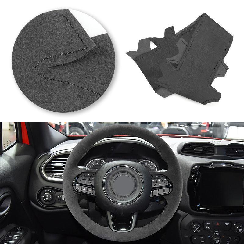 Black Suede leather For Jeep Renegade 2016 2017 2018  Car DIY ized Interior Accessories Steering Wheel Cover Trim