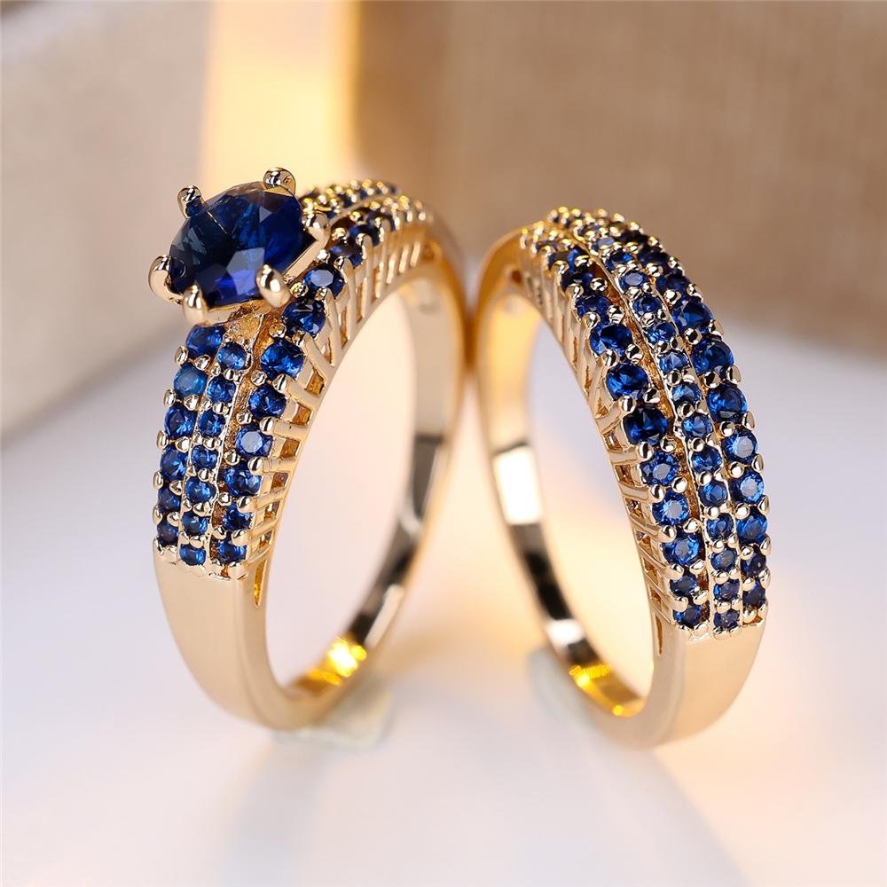 

Crystal Female Purple Black Blue Zircon Round Stone Ring Set Vintage Gold Color Bridal Wedding Jewelry For Women 6