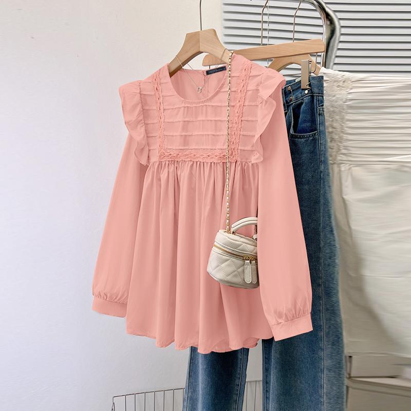 

ZANZEA Женские винтажные блузки с круглым вырезом, оборками и длинным рукавом в полоску M