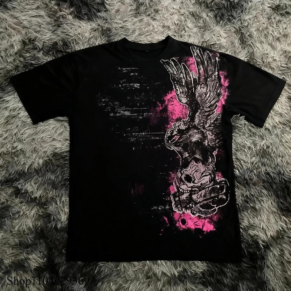 Klasické Y2K gotické tričko s potiskem, nadměrné tričko, pouliční trička, gotický kulatý výstřih, bavlněné topy, nové pánské dámské tričko