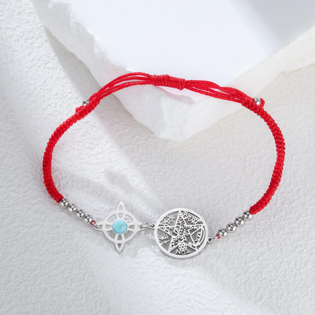 Verstellbares Tetragrammaton Pentagramm Armband für Damen Edelstahl Salomonsiegel Amulett mit Türkis Wicca Schmuck Geschenk
