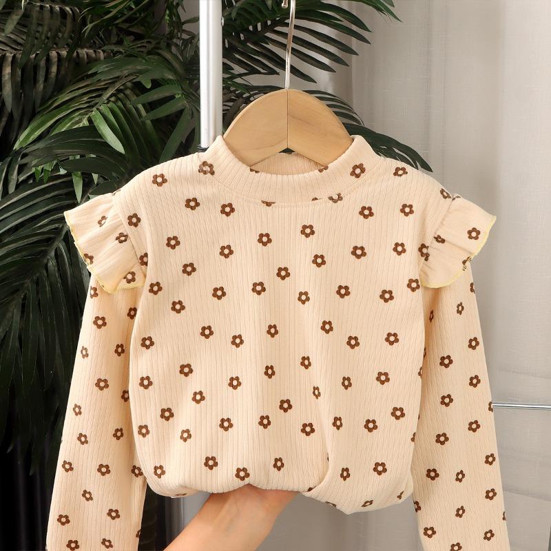 Children's Stylish Long-sleeved Versatile Printed Autumn-style Girls' Blouse with New Sleeves and Floral Print