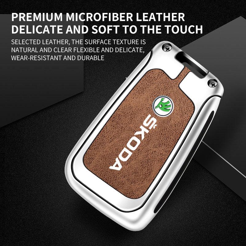 Zinc Alloy Leather Car Flip Remote Key Case Cover Holder Shell For Skoda Octavia 3 Fabia A5 A7 Superb Karoq Kodiaq Accessories agk633