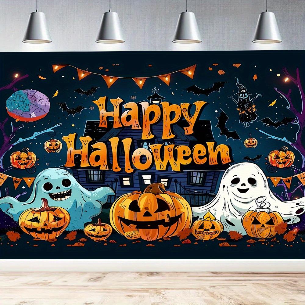 2D Banner 1 piece, Halloween Photo Booth - Ghost and Pumpkin decorations, suitable for party and home decor
