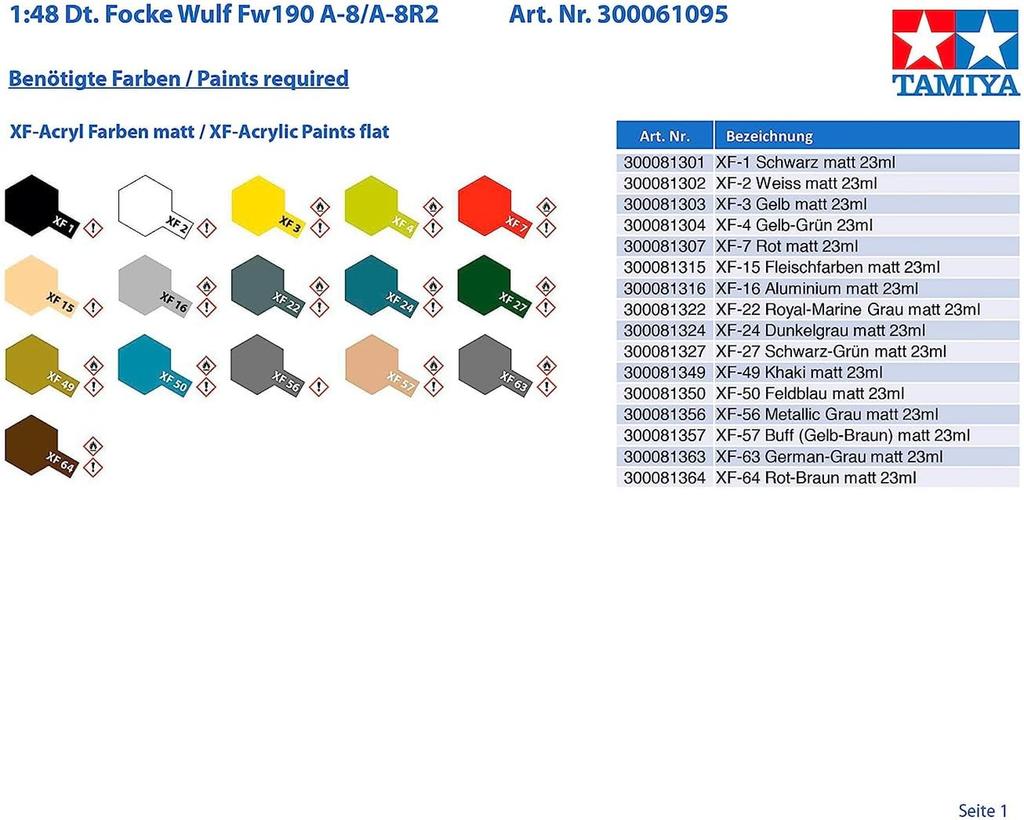 Tamiya 1/48 Masterpiece Series No. 95 German Air Force Focke-Wulf Fw190 A-8/A-8 R2 Plastic Model Kit 61095