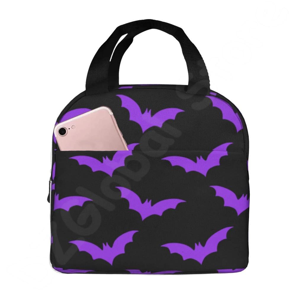 Geantă de prânz cu lilieci de Halloween, cutie de prânz reutilizabilă, impermeabilă, termică, tip geantă tote bento, recipient pentru prânz, geantă frigorifică pentru femei, geantă izolată