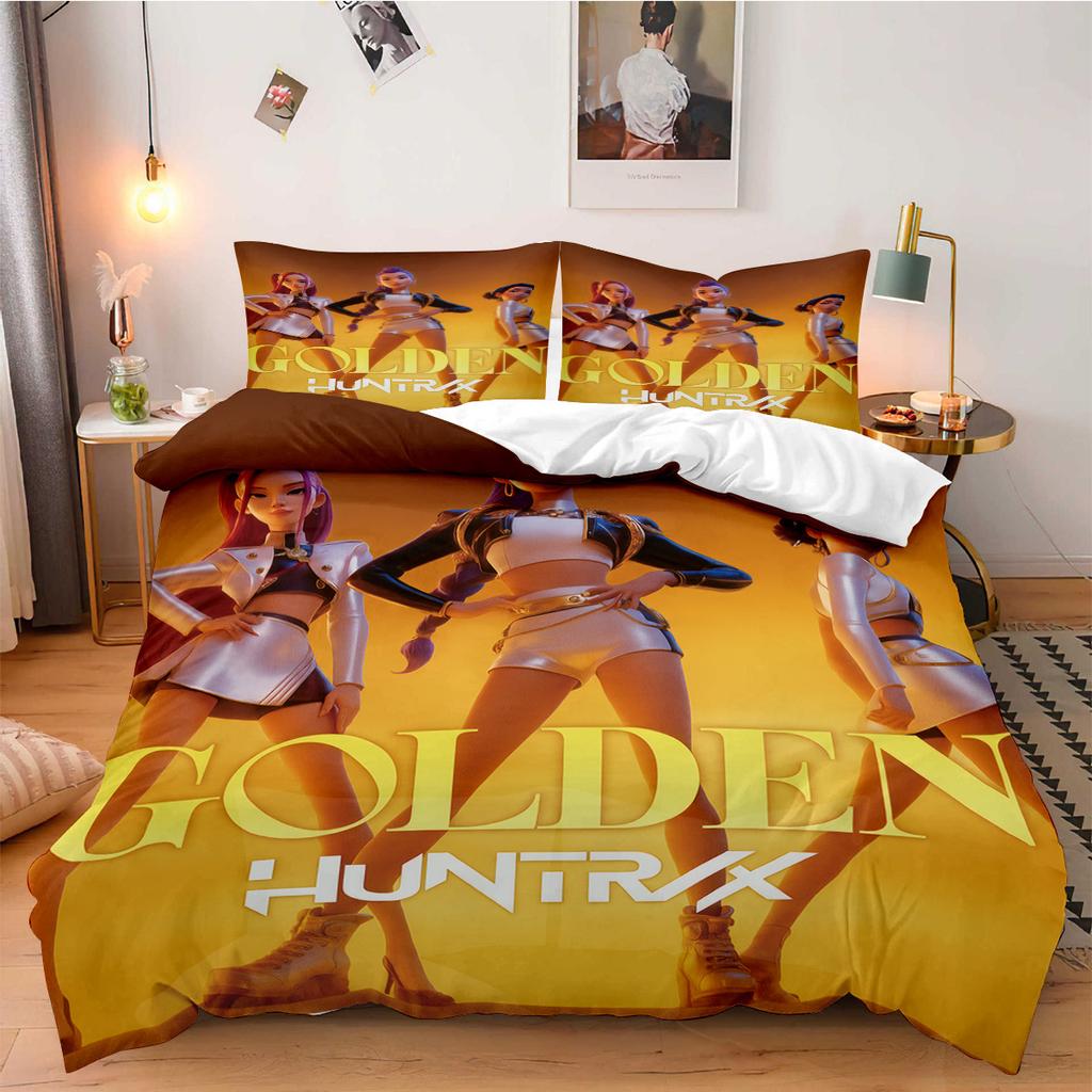 K-Pop Demon Hunters Beddding Set for Fan Kids Machine Washable Durable King Queen Twin Size for K-pop Girls Home Bedroom Decor