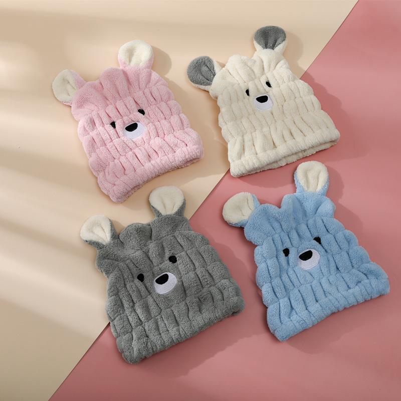 Coral Velvet Cartoon Shower Cap Soft Absorbent Hair Dry Cap Children's Hair Dry Cap