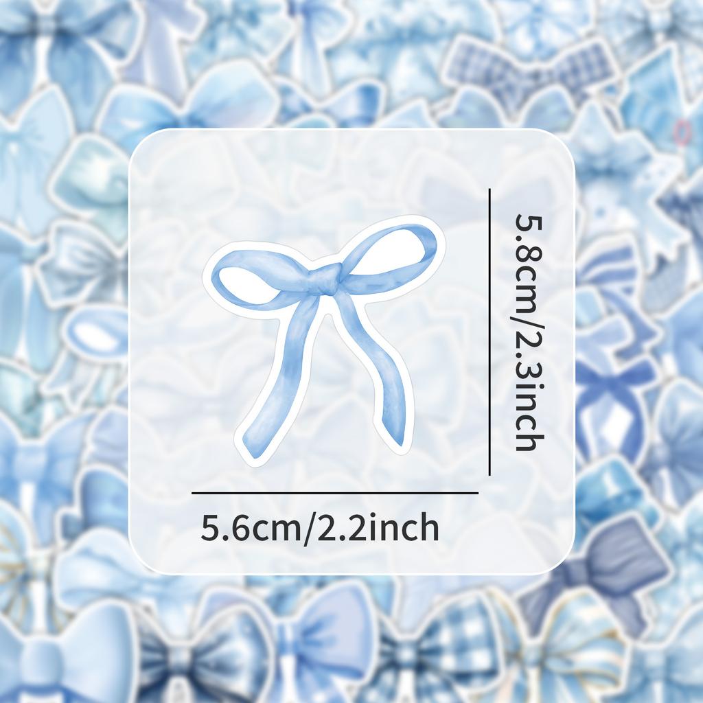 50/100PCS Cartoon Blue Bow Stickers Decorative Stationery Box Waterproof Stickers