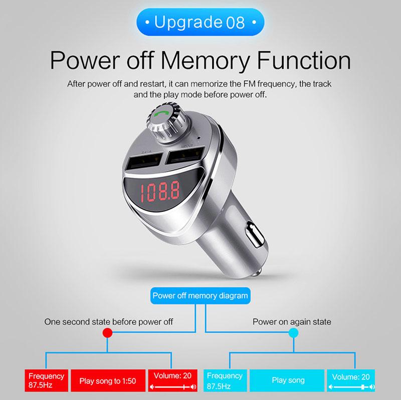 FM-sändare Bil Trådlös Bluetooth Radio Modulator Bilsats 3.4A Dubbel USB Billaddare Display Handsfree Aux Audio MP3-spelare