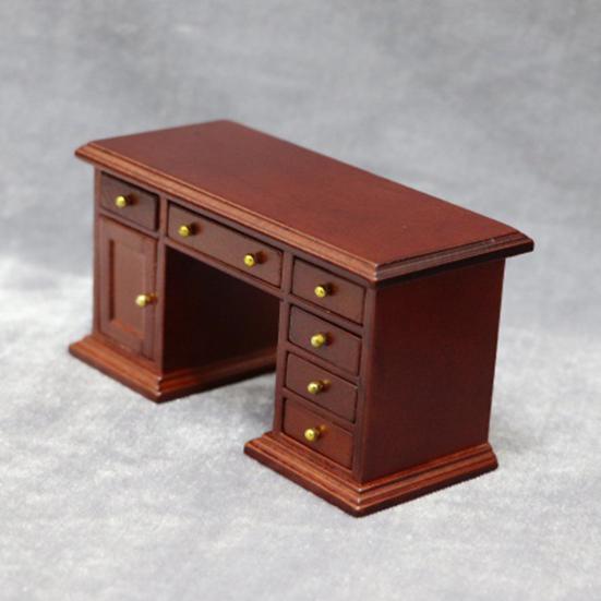 Drewniany Zestaw Biurko i Krzesło do Domku dla Lalek w Skali 45669 w Stylu Retro Miniaturowe Meble