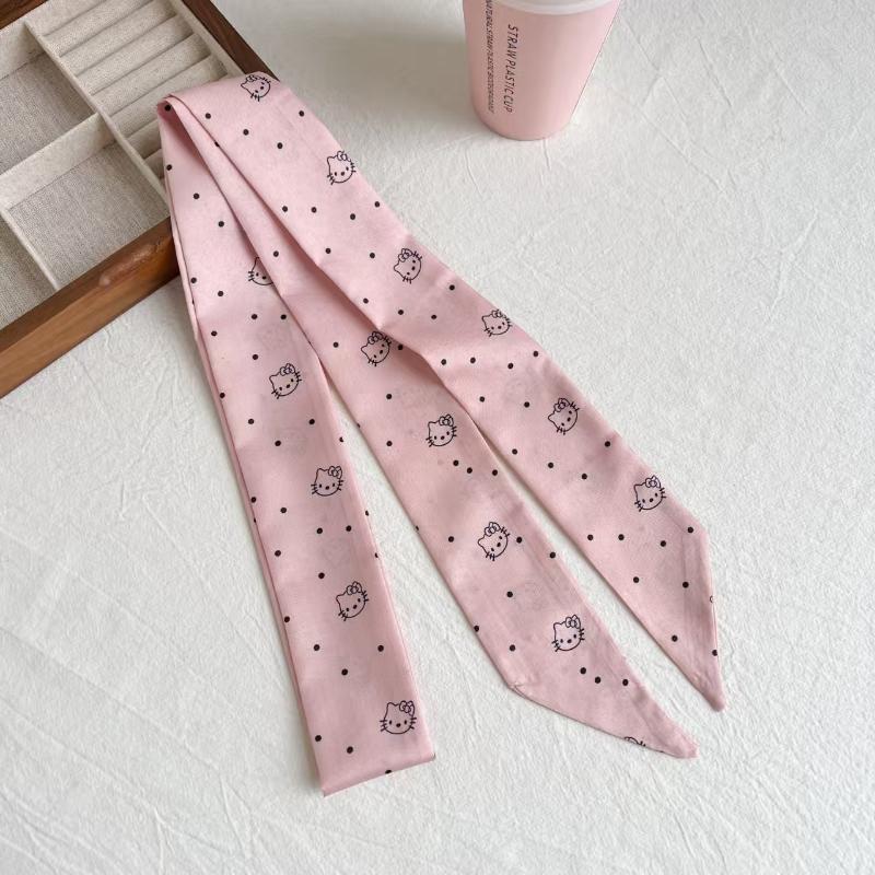 

Cute Cat Polka Dot Hair Scarf Silk Like Ribbon Neck Scarf Bag Decor For Women Girls Kawaii Accessory A1