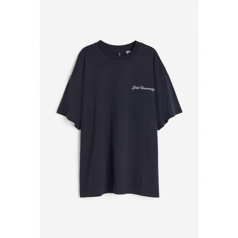 

Футболка оверсайз с принтом HM темно-синяя Yale 1162785040