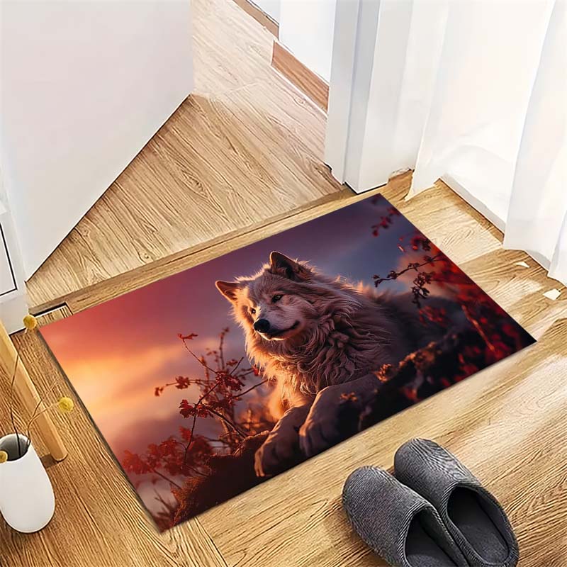 Wild Wolf Portrait Print Doormat, Animal Themed Non‑Slip Floor Mat for Entrance Hallway Home Decor