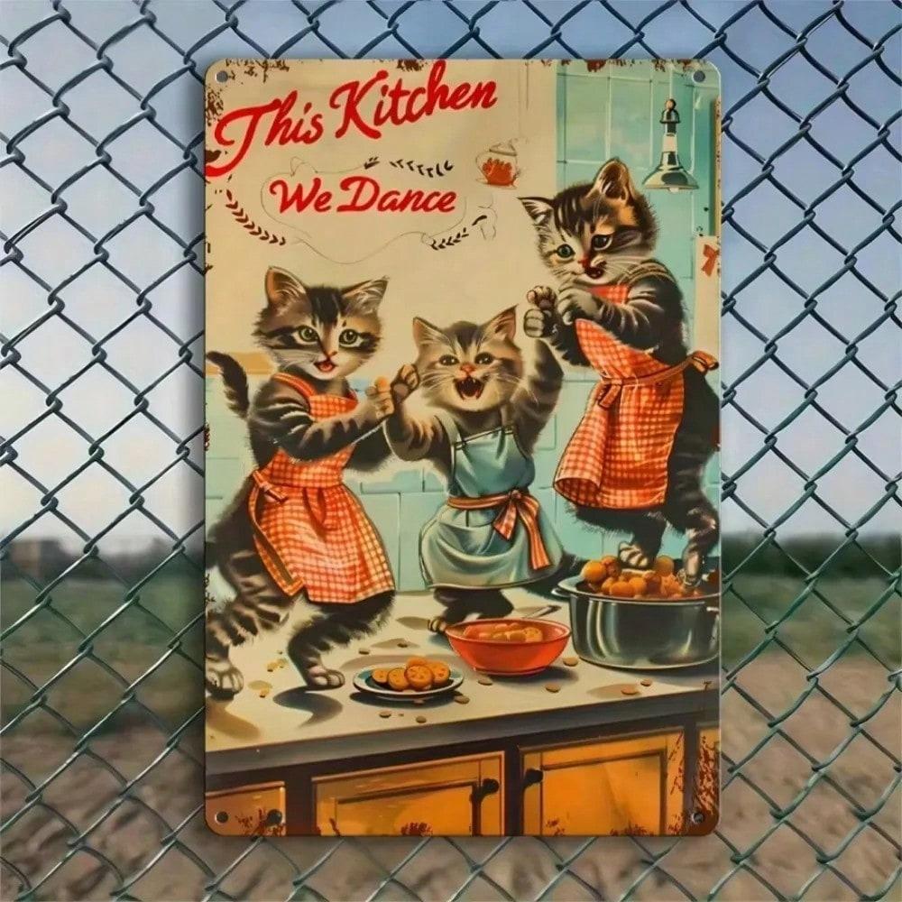 RusticCatCraft Metal Tin Wall Art Dancing Cats Hand Painted Home Decor
