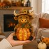 Décoration de Patio Résistante aux Intempéries Lampe Solaire Vache des Highlands, Statue Tournesol avec Citrouille Illuminée, Lampes Décoratives en Résine pour Chambre Intérieure Lumière LED pour Jardin