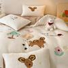 Cartoon Lamb Fleece Four-Piece Set Thickened Milk Fleece Bed Sheet Quilt Cover Coral Fleece Fleece Bedding
