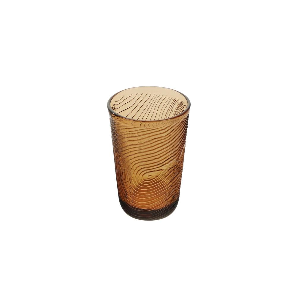 GLASS FOR WATER, GRINKS, JUICE 300ml, WOOD SLICE PATTERN ARBRE BROWN