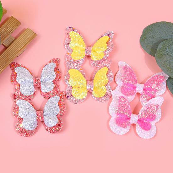 Girl Hairpin Three-Dimensional Butterfly Shape Glitter Sequins Decor Hair Clip Damage-Free Side Bangs Party Hair Accessory