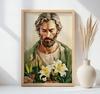 Poster Saint Joseph with Lilies Poster Saint Joseph with Lilies, 30X40 Cm, Unframed, Premium Canvas On Stretcher