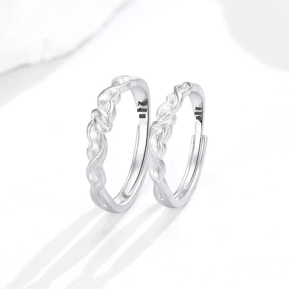 Jie Ai 999 Sterling Silver Custom Engraved Couple Rings for Men and Women - Unique Engagement or Birthday Gift