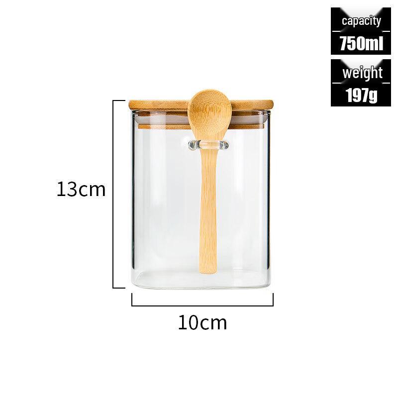 Mingwei Square Glass Storage Jar with Spoon