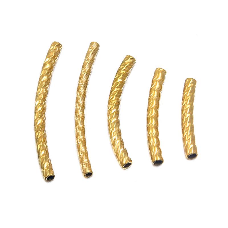 18K Gold Plated Stainless Steel Embossed Colorfast Faceted Tube Beads for DIY Jewelry