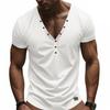 New American Style Men's Summer Short Sleeve T-Shirt, Slim Fit Trendy Deep V-Neck Button Henley Shirt