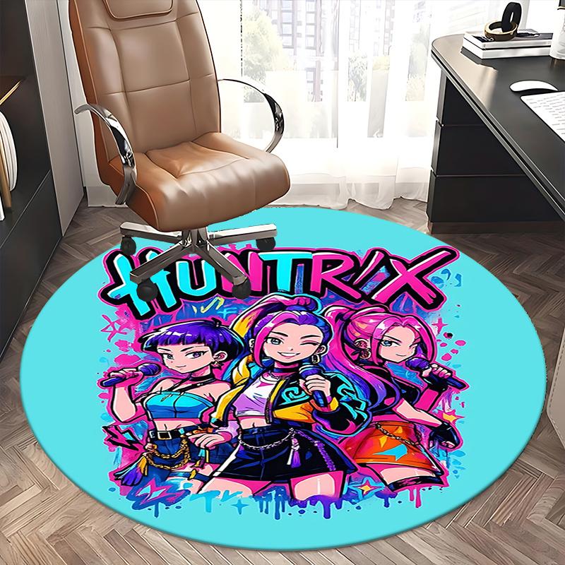 Kpop girls Chair Mat Round Carpet Colorful Anime Girl Design, Suitable for Home Decor, Office Use, Bedroom, Living Room, s, Gift Idea0131b