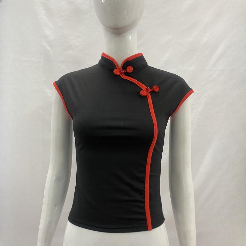 European and American Summer Retro Chinese Style Niche Buckle Women's Slim Fit Cheongsam Collar Top