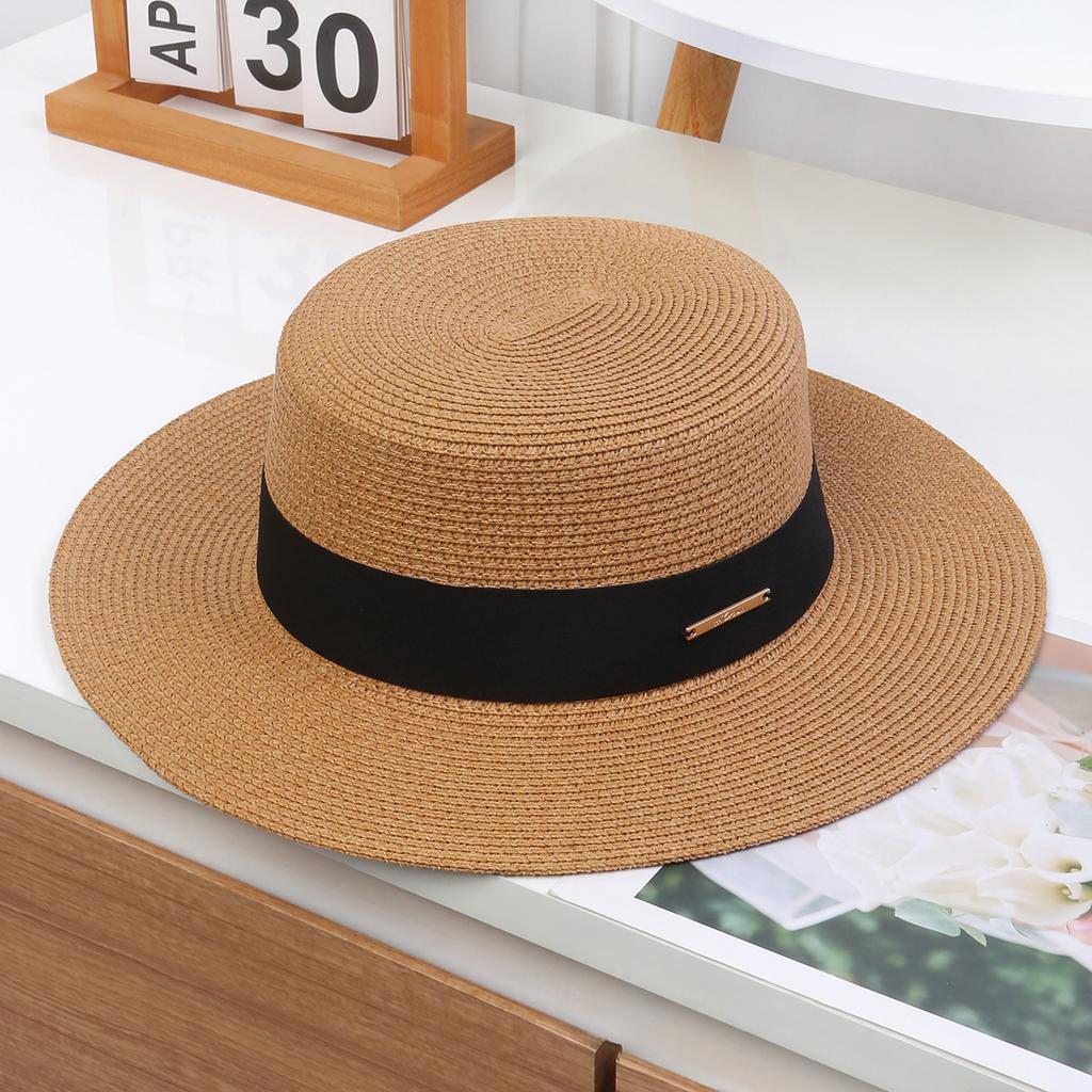 New French Flat Top Straw Hat Design Temperament Sunscreen Hat Summer Beach Hat for Summer Trips