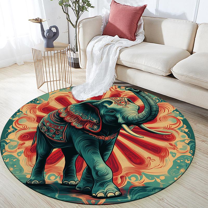 Striped Elephant,Round Area Rug,Carpet Rug for Living Room Bedroom Sofa Playroom Decor,Non-slip Floor Mat
