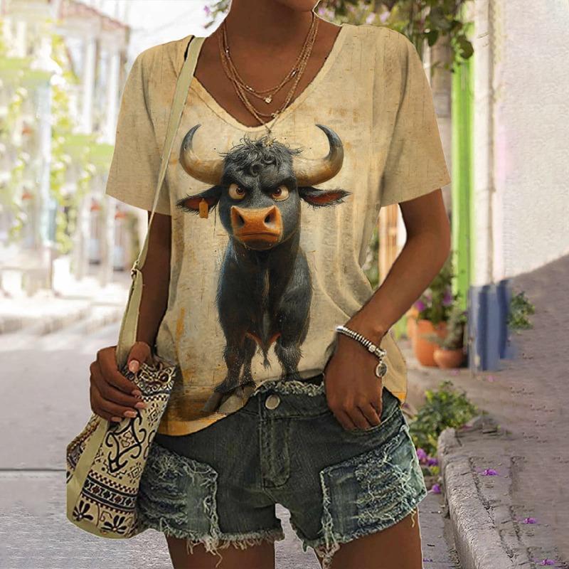 Sommer T-skjorte for kvinner Anger Cat Print Uformelt kortermet 3d T-skjorte Streetwear Pullover med rund hals Oversized kvinneklær