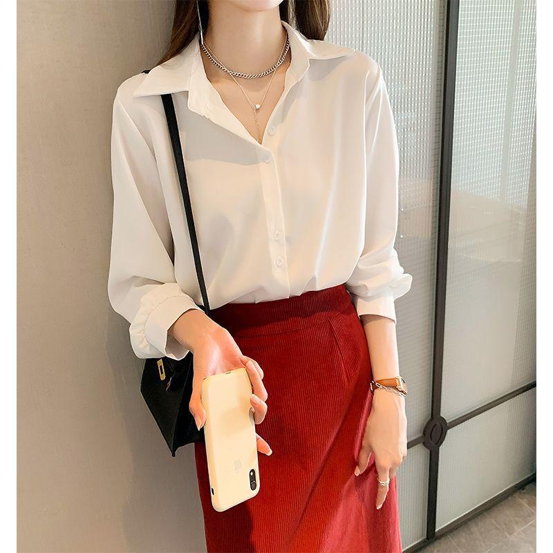 

Women s Early Autumn 2025 Slimming Chiffon Shirt - Fashionable Loose Layered White Top S ( 95 jin) белый
